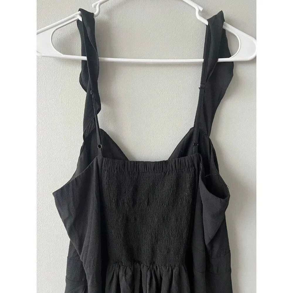 City Chic Plus Size Women Black Coquette Flare Smocking Back Babydoll Dress S/16